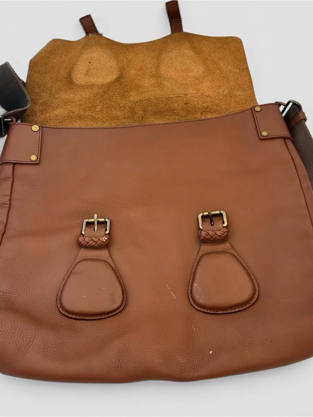 Yves Saint Laurent YSL Vintage Brown Leather Messenger Crossbody Bag